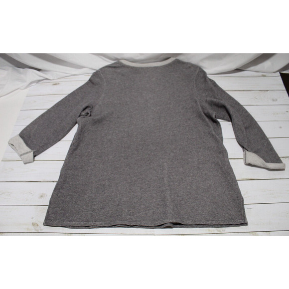Susan Graver Women's L Gray Knit Top Sweetheart Studded Neck Rolled 3/4 Sleeve - Picture 8 of 12